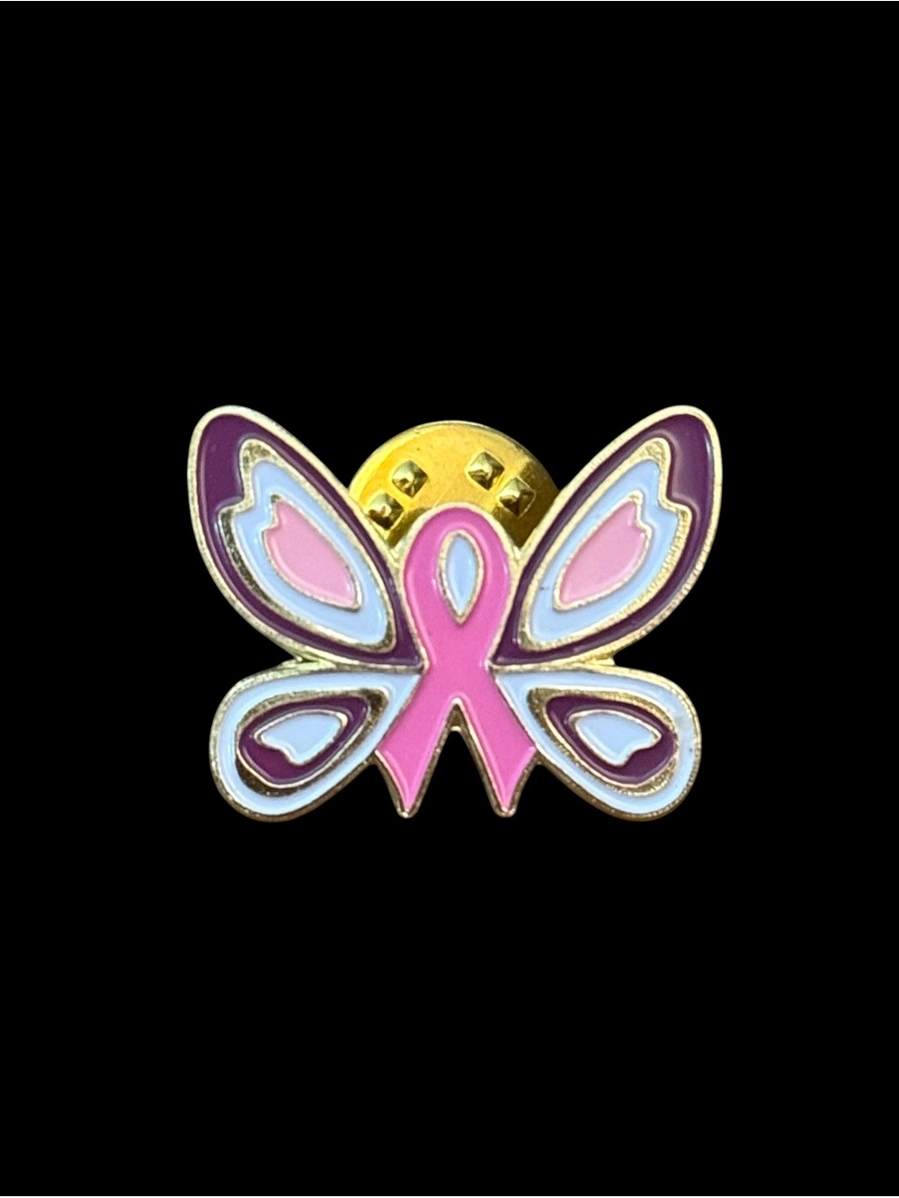 Butterfly breast cancer awareness lapel tac pin